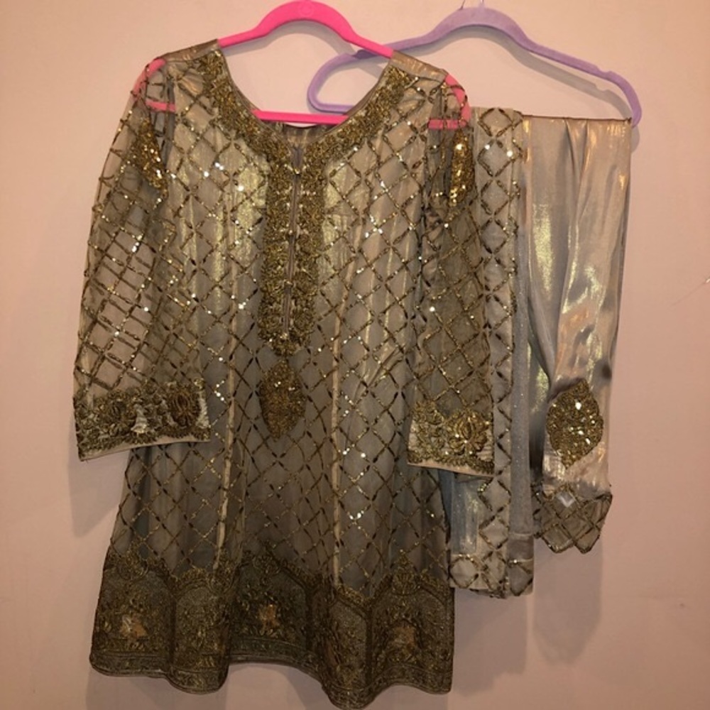 Moazzam Gold 3 Piece Shalwar Kameez